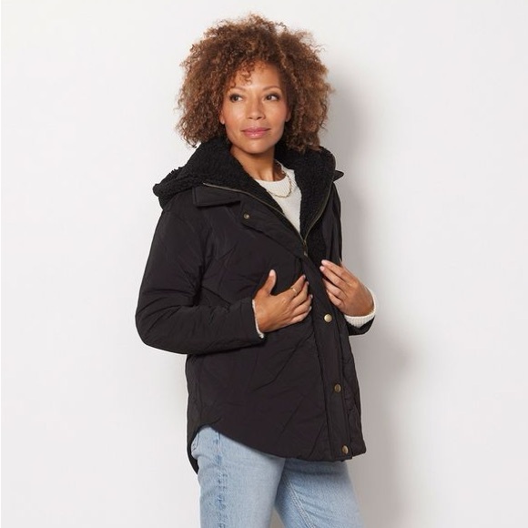 Evereve Women’s Claudia Quilted Black‎ Sherpa Hood Coat- Size Small - Picture 1 of 9
